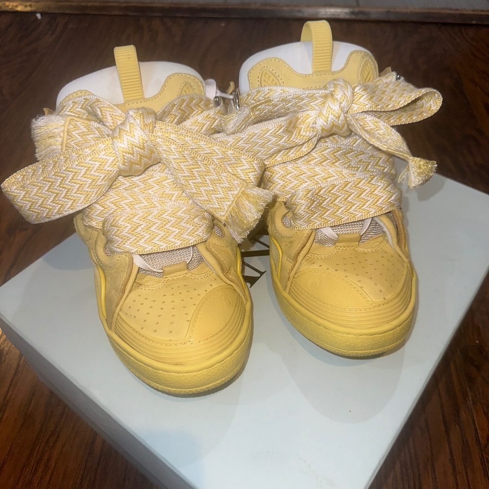 Lanvin Curb Sneakers “Corn” Yellow Leather Low Top Luxury Designer Shoes Sz 40